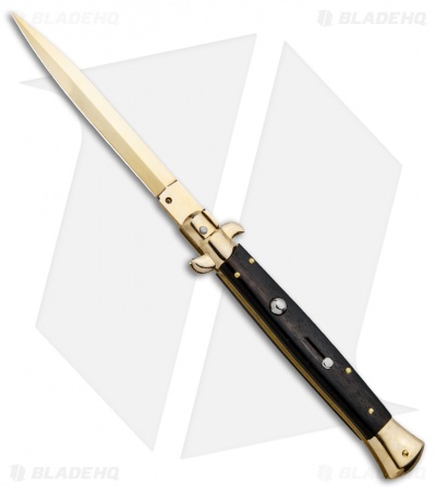 Frank B 11" Italian Stiletto Dagger Knife Gold Plated Ebony (5" Gold) 