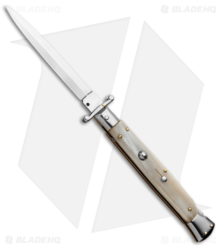 Frank B 11" Italian Stiletto Swinguard Automatic Honey Horn (5" Satin Bayonet)