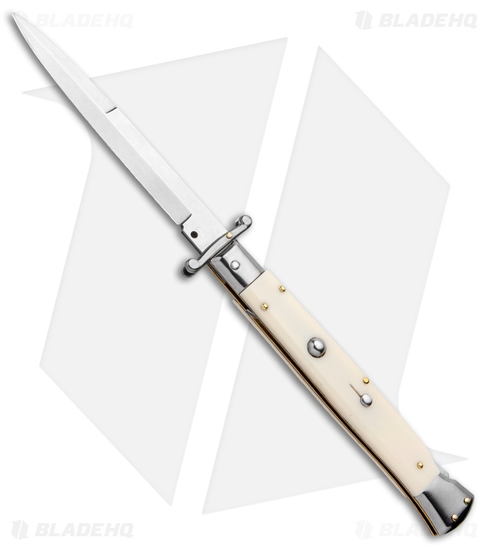 Frank B 11" Italian Stiletto Swinguard Bayo Automatic Sim Ivory (5" Satin)