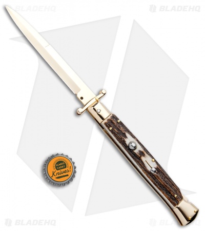 Frank B 11" Italian Stiletto Swinguard Bayonet Knife Stag (5" Gold) 