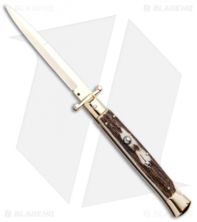 Frank B 11" Italian Stiletto Swinguard Bayonet Knife Stag (5" Gold) 