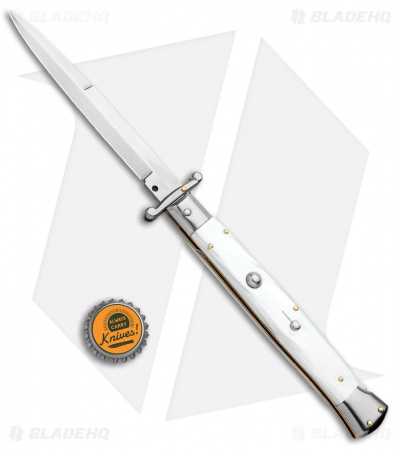 Frank B 11" Italian Stiletto Swinguard Automatic White (5" Satin Bayonet) 