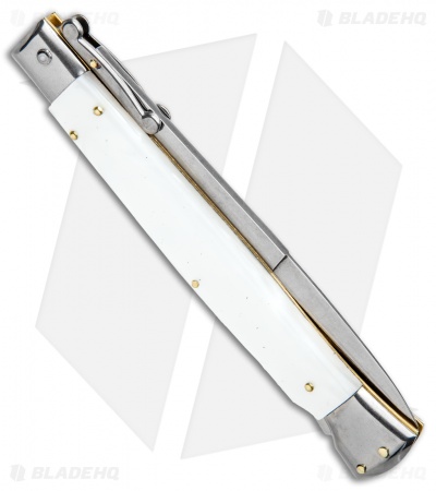 Frank B 11" Italian Stiletto Swinguard Automatic White (5" Satin Bayonet) 