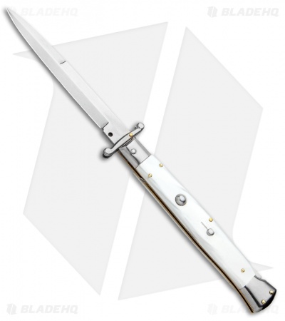 Frank B 11" Italian Stiletto Swinguard Automatic White (5" Satin Bayonet) 