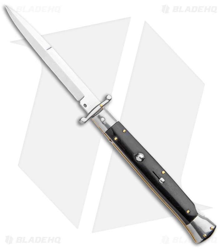 Frank B. 11" Italian Stiletto Knife Swinguard Automatic Buffalo Horn (5" Satin)