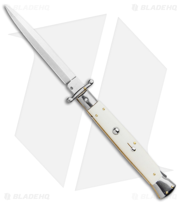 Frank B. 11" Italian Stiletto Knife Swinguard Camel Bone Auto (5" Satin)