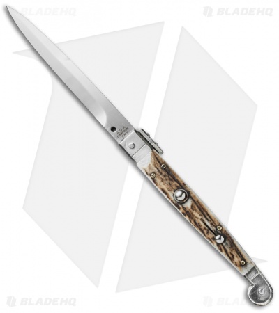 AGA Campolin 9" Sicilian Picklock Automatic Knife Stag Horn (4.1" Satin Bayo)
