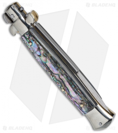 AGA Campolin 10" Italian Stiletto  Automatic Knife Abalone (4.5" Satin Bayo)