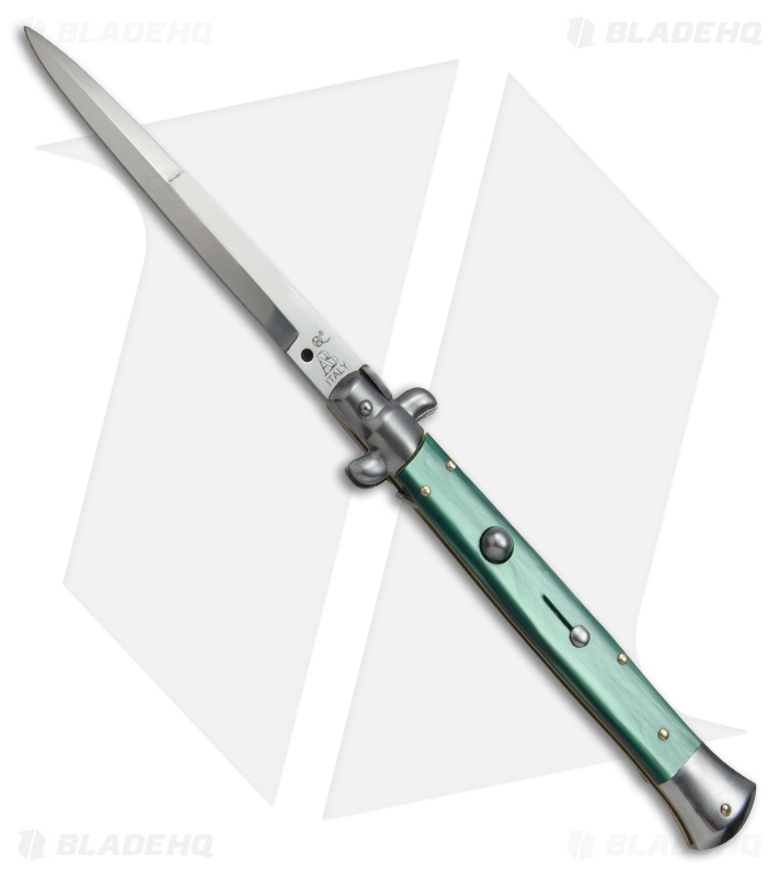 SKM AB 11" Italian Stiletto Automatic Knife Green Pearlex (5" Satin Bayonet)