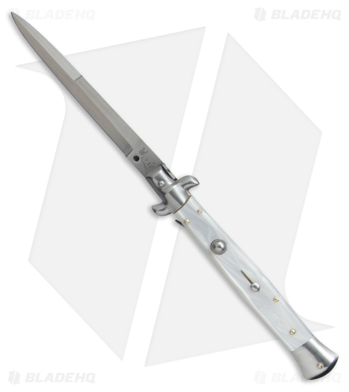 SKM AB 11" Italian Stiletto Automatic Knife White Pearlex (5" Satin Bayonet)