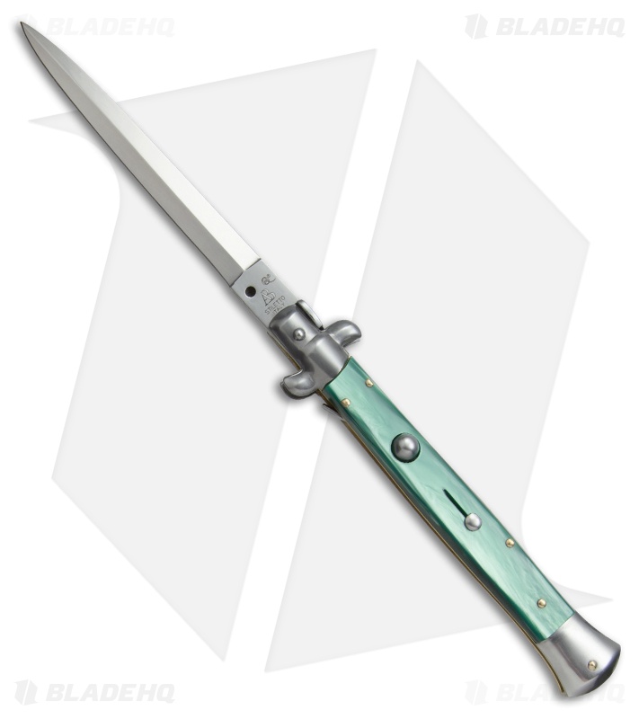 SKM AB 11" Italian Stiletto Automatic Knife Green Pearlex (5" Satin Dagger)