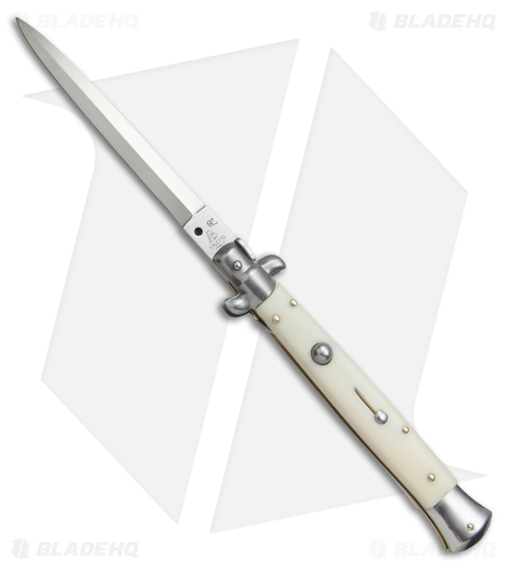 SKM AB 11" Italian Stiletto Automatic Knife Sim Bone (5" Satin Dagger)