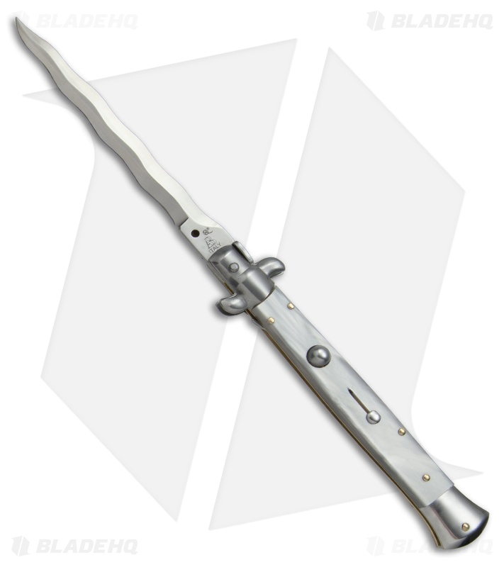 SKM AB 11" Italian Stiletto Automatic Knife Gray Pearlex (5" Satin Kriss)