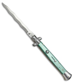 SKM AB 11" Italian Stiletto Automatic Knife Green Pearlex (5" Satin Kriss)