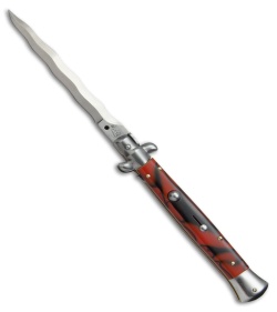 SKM AB 11" Italian Stiletto Automatic Knife Red Swirl (5" Satin Kriss)