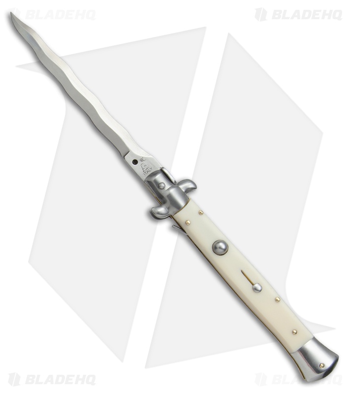 SKM AB 11" Italian Stiletto Automatic Knife Sim Bone (5" Satin Kriss)