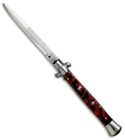 SKM AB 11" Italian Stiletto Automatic Knife Red Swirl (5" Satin Bayonet)