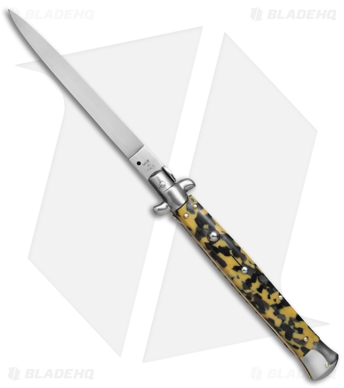SKM 13" Italian Stiletto Automatic Knife Mosaic Acrylic (4" Satin Flat)