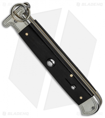 AGA Campolin 9" Francese Ring Pull Automatic Knife Ebony Horn (3.7" Satin Flat)