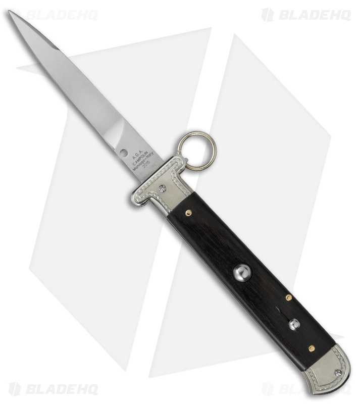 AGA Campolin 9" Francese Ring Pull Automatic Knife Ebony Horn (3.7" Satin Flat)