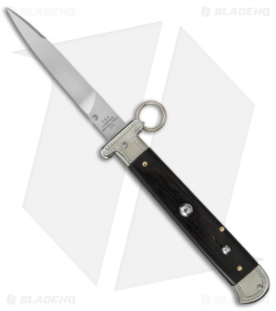 AGA Campolin 9" Francese Ring Pull Automatic Knife Ebony Horn (3.7" Satin Flat)