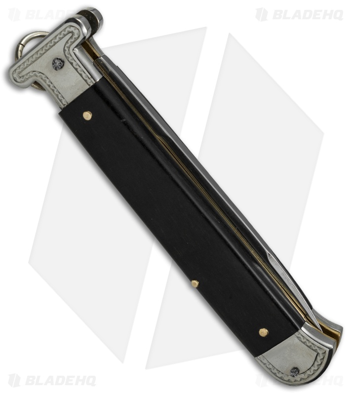 AGA Campolin 9" Francese Ring Pull Automatic Knife Ebony Horn (3.7" Satin Flat)