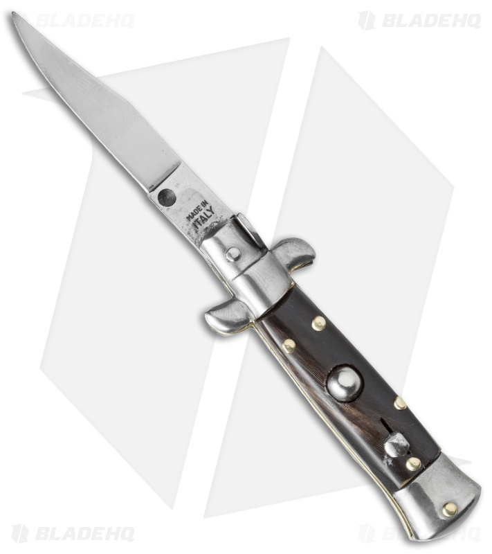 SKM 4.5" Stiletto Automatic Knife Dark Horn (2" Satin Clip Point)