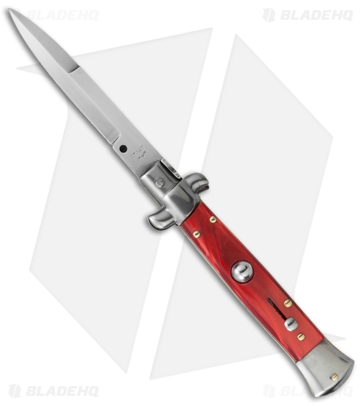 SKM 8" Italian Stiletto Automatic Knife Red Pearlex (3.3" Satin Bayonet)