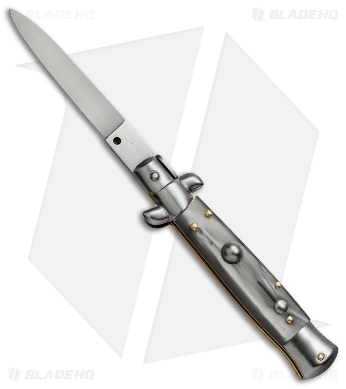 SKM 7" Italian Stiletto Automatic Knife Gray Pearlex (3" Satin Flat)