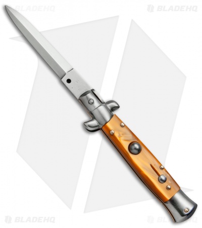SKM 7" Italian Stiletto Automatic Knife Orange Pearlex (3" Satin Dagger)