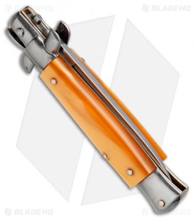 SKM 7" Italian Stiletto Automatic Knife Orange Pearlex (3" Satin Dagger)