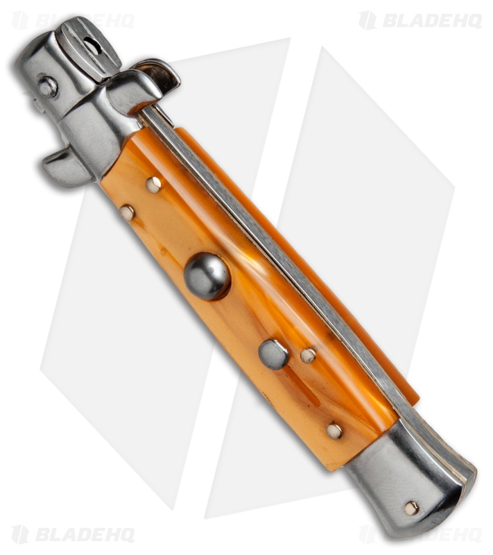 SKM 7" Italian Stiletto Automatic Knife Orange Pearlex (3" Satin Dagger)