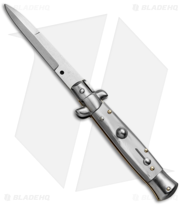 SKM 7" Italian Stiletto Automatic Knife White Pearlex (3" Satin Bayonet)