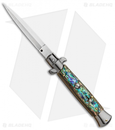 Frank B 9" Italian Stiletto Automatic Dagger Knife Abalone (4" Satin)