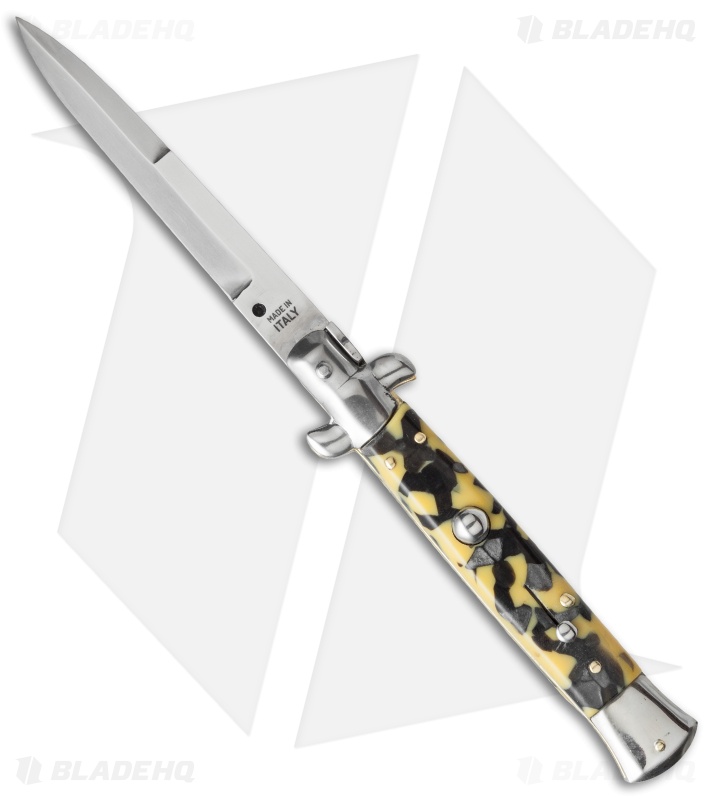 SKM 9" Italian Stiletto Automatic Knife Mosaic Acrylic (4" Satin Bayonet) BMM