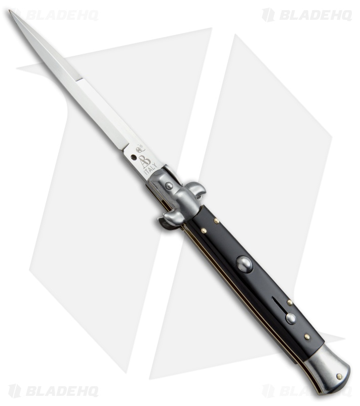 SKM AB 9" Italian Stiletto Automatic Knife Ebony Wood (3.8" Satin Bayo)