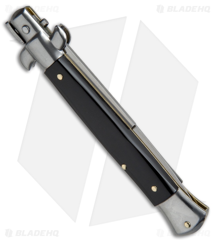 SKM AB 9" Italian Stiletto Automatic Knife Ebony Wood (3.8" Satin Bayo)