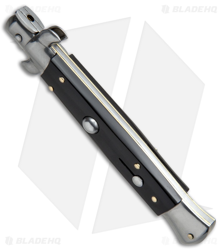 SKM AB 9" Italian Stiletto Automatic Knife Ebony Wood (3.8" Satin Bayo)