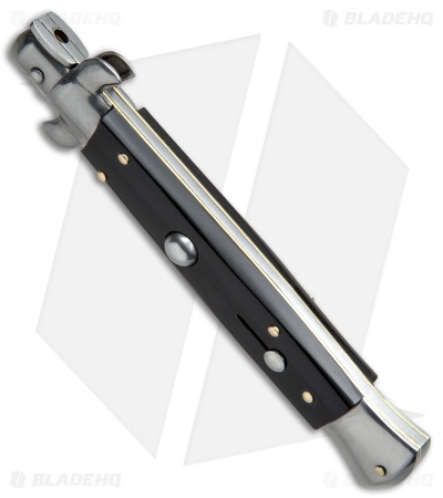 SKM AB 9" Italian Stiletto Automatic Knife Ebony Wood (3.8" Satin Bayo)