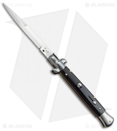 SKM AB 9" Italian Stiletto Automatic Knife Ebony Wood (3.8" Satin Bayo)