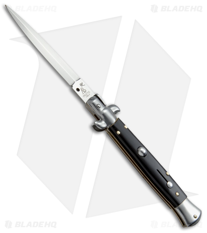 SKM AB 9" Italian Stiletto Automatic Knife Ebony Wood (3.8" Satin Dagger)