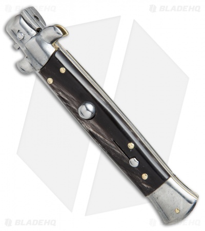 SKM 9" Italian Stiletto Automatic Knife Dark Horn (4" Satin Bayonet) *DISC*