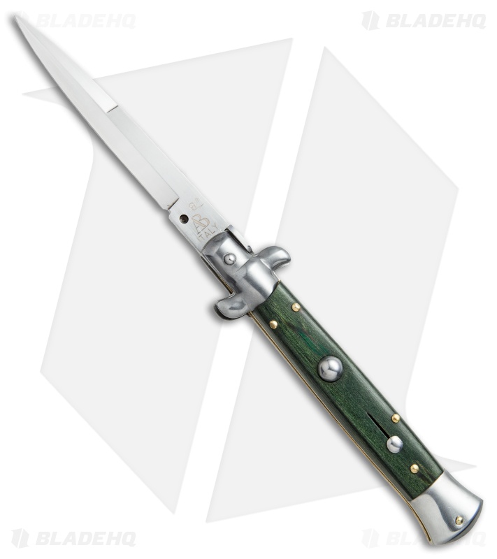 SKM AB 9" Italian Stiletto Automatic Knife Light Green Pakka (4" Satin Bayo)