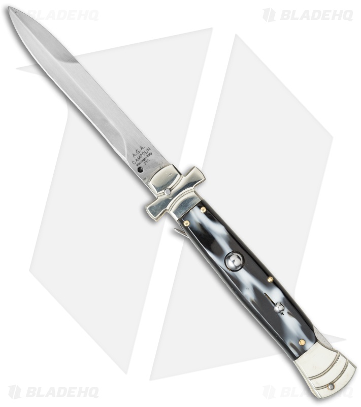 AGA Campolin 9" Maltese Cross Stiletto Automatic Knife Sim Horn (4" Bayonet)