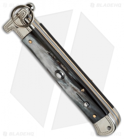 AGA Campolin 9" Francese Ring Pull Automatic Knife Dark Horn (3.7" Satin Flat)