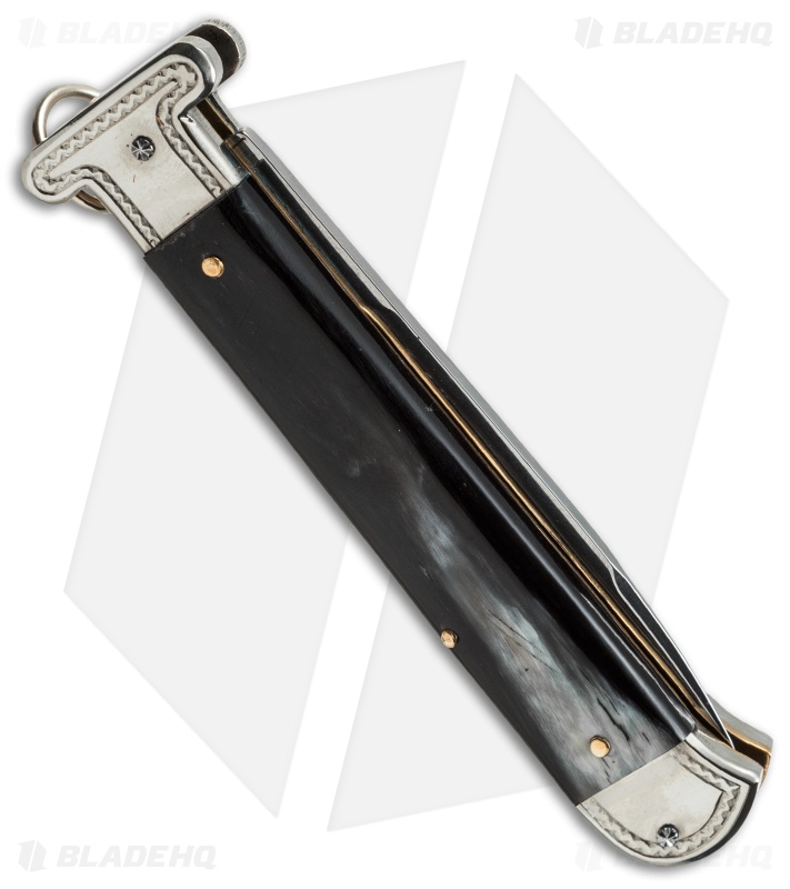 AGA Campolin 9" Francese Ring Pull Automatic Knife Dark Horn (3.7" Satin Flat)
