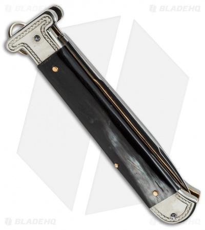 AGA Campolin 9" Francese Ring Pull Automatic Knife Dark Horn (3.7" Satin Flat)