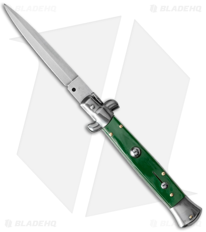 SKM 9" Italian Stiletto Automatic Knife Green Pearlex (3.8" Satin Dagger)