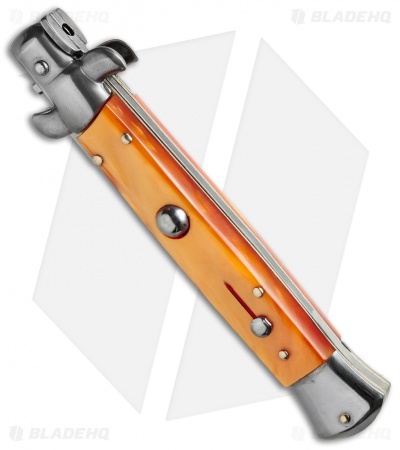 SKM 9" Italian Stiletto Automatic Knife Orange Pearlex (4" Satin Dagger)