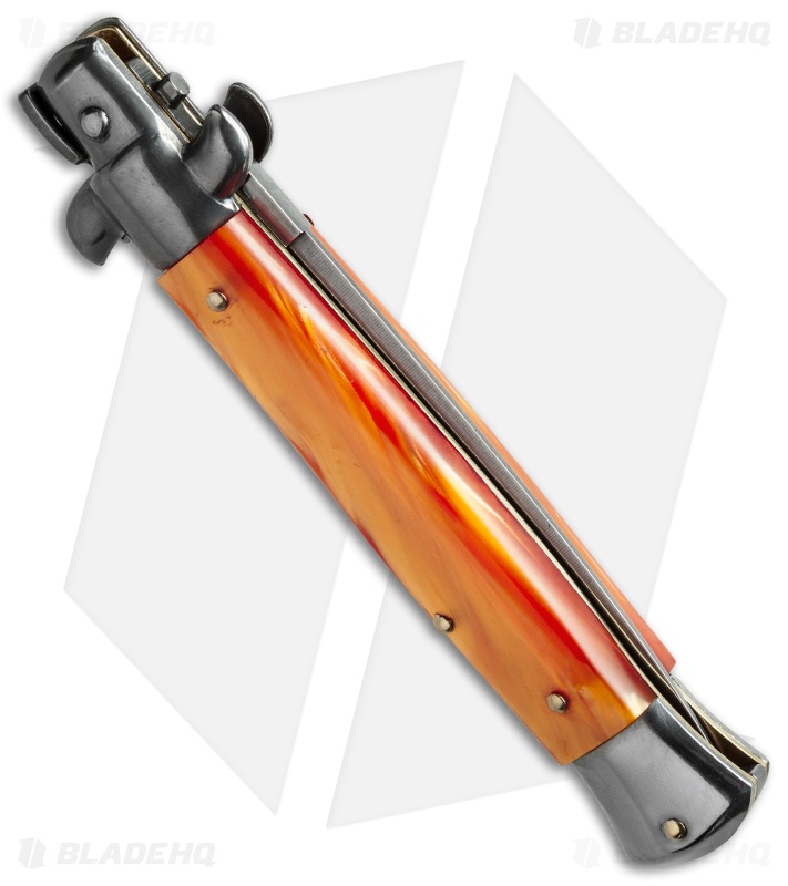 SKM 9" Italian Stiletto Automatic Knife Orange Pearlex (4" Satin Dagger)